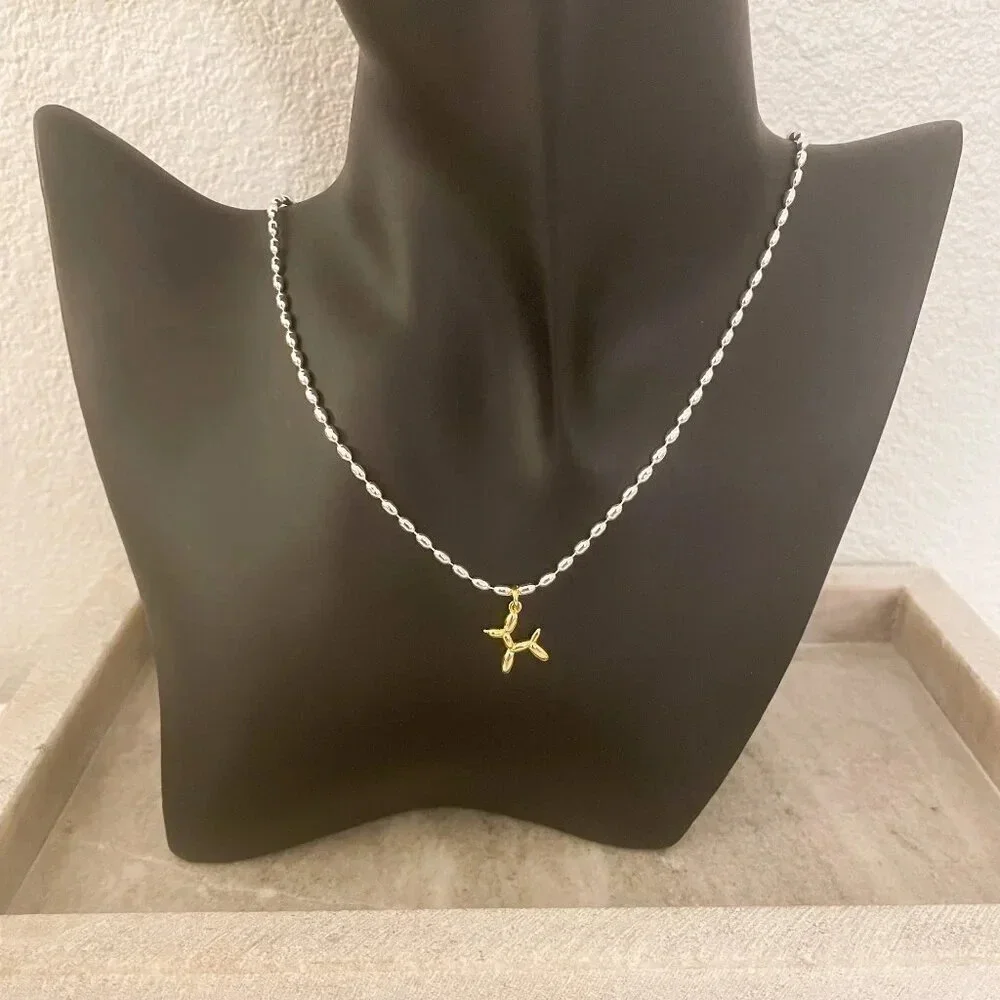 925 Sterling Silver Dainty Bead Necklace Balloon Dog Necklace - Picture 7 of 8